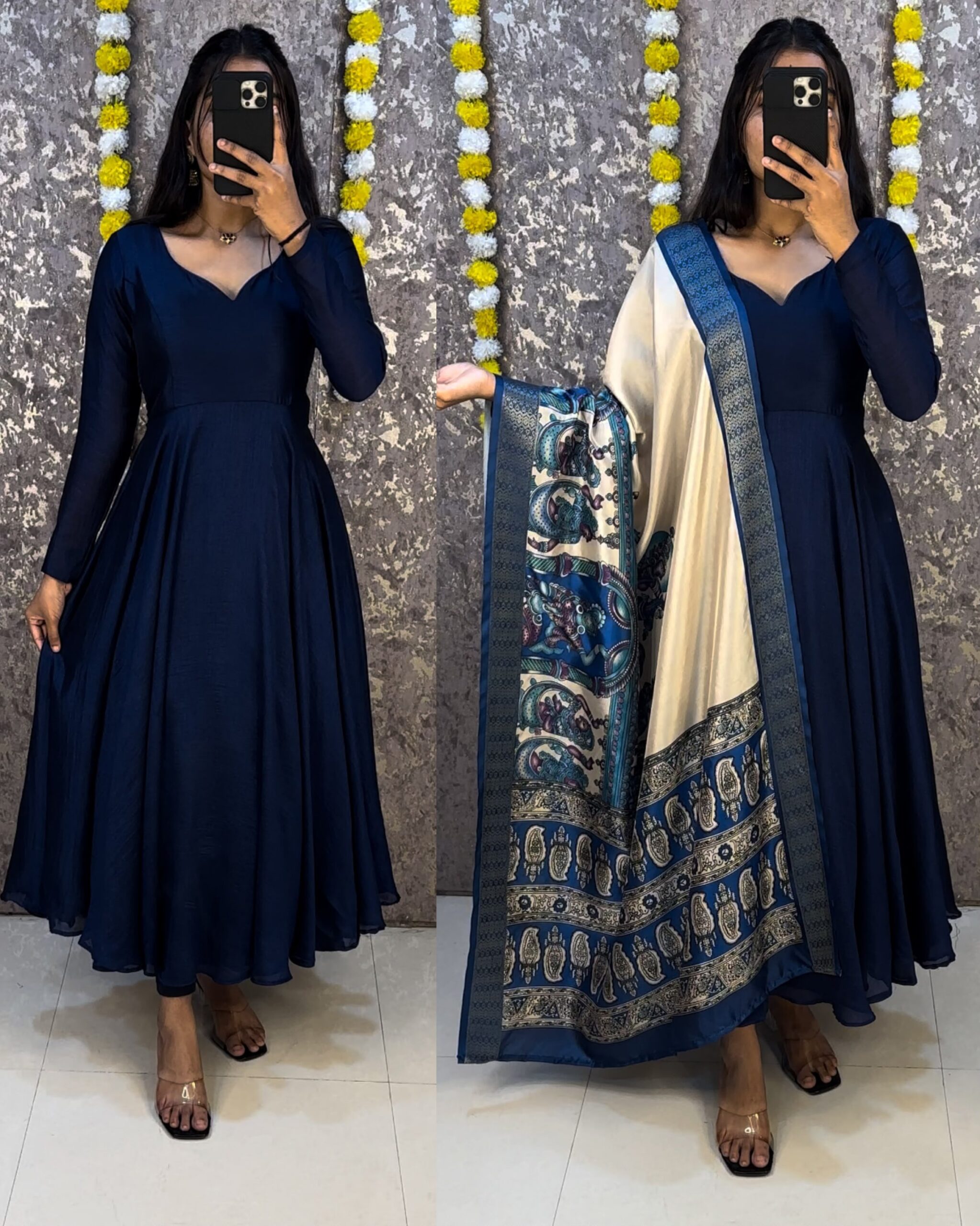 Launching beautiful plain vichithra anarkali with trending kalamkari dupata - Image 2