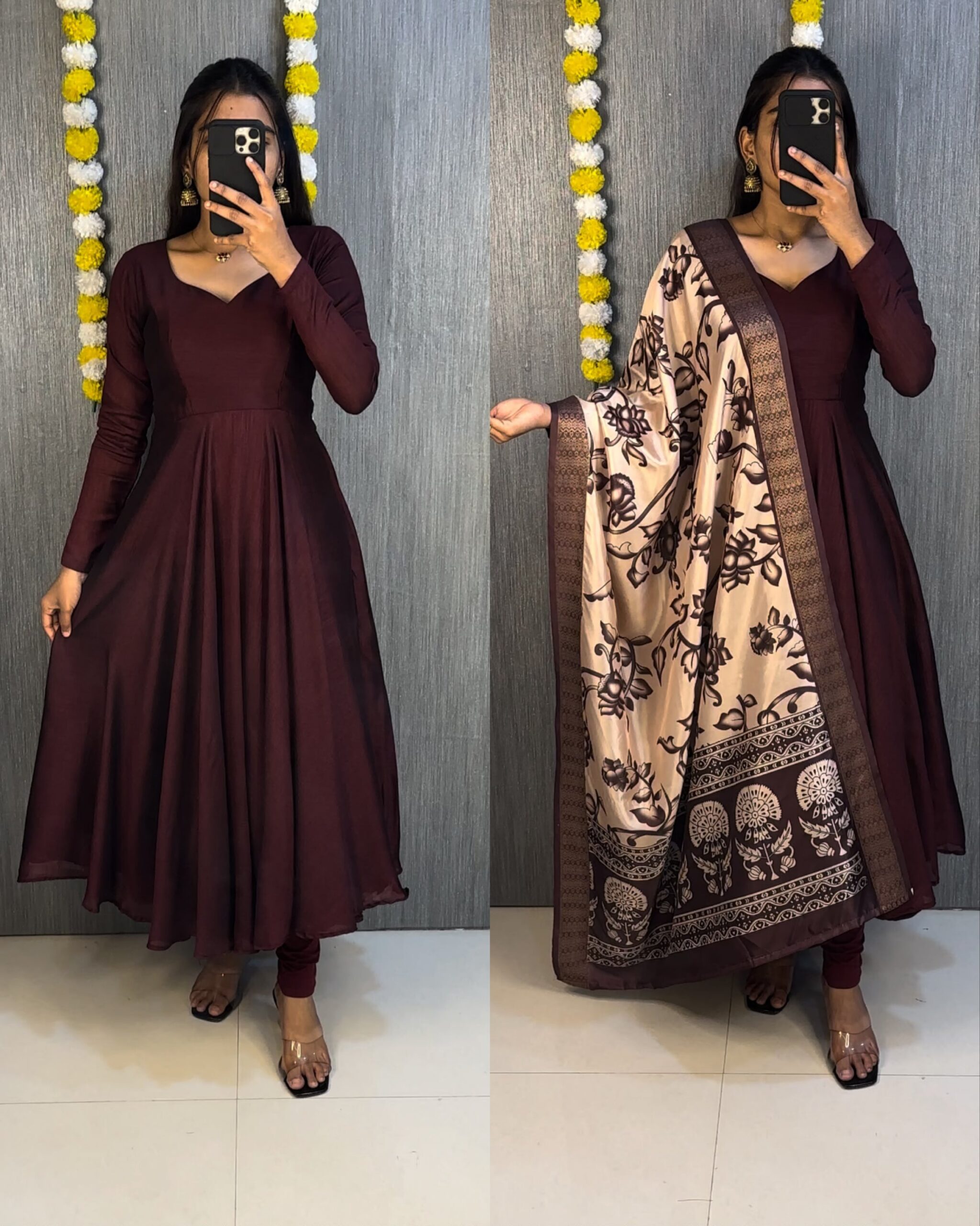 Launching beautiful plain vichithra anarkali with trending kalamkari dupata - Image 3